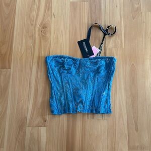 NWT - pretty little thing petrol blue sheer lace structured corset top size 6